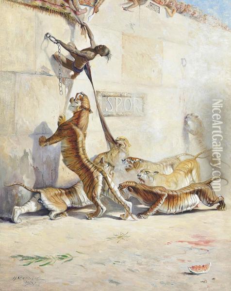 Escaping From Wild Beasts Oil Painting - Tony Haller