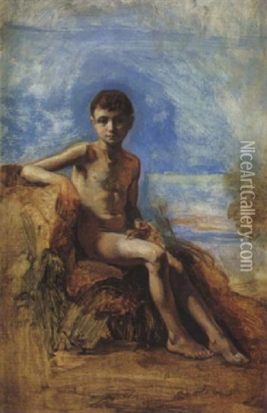 Jeune Homme Nu Au Bord De L'eau Oil Painting - Camille Joseph Etienne Roqueplan