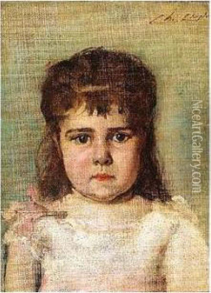 Portrait Of A Young Girl, 
Signed, Oil On Canvas Laid On Panel, 22.5 X 16.5 Cm.; 9 3/4 X 6 1/2 In Oil Painting - Charles Josua Chaplin