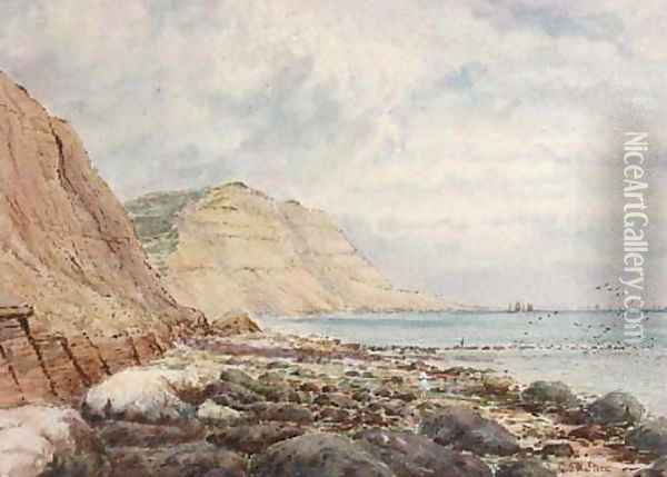 Coastal view with boats on the horizon Oil Painting - George Stanfield Walters