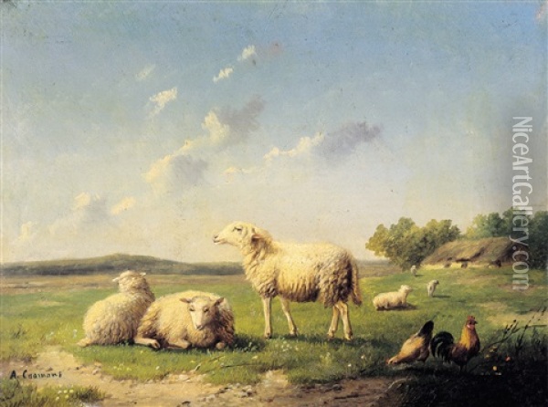 Schapen In Een Landschap Oil Painting - Auguste Coomans