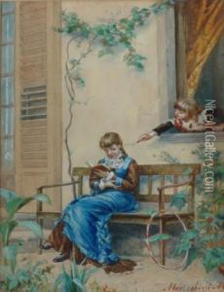 Girl Reading. Oil Painting - Matteo Meneghini