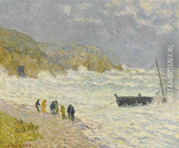 Bateau A La Cote, Morgat, Novembre 1902 Oil Painting - Maxime Maufra