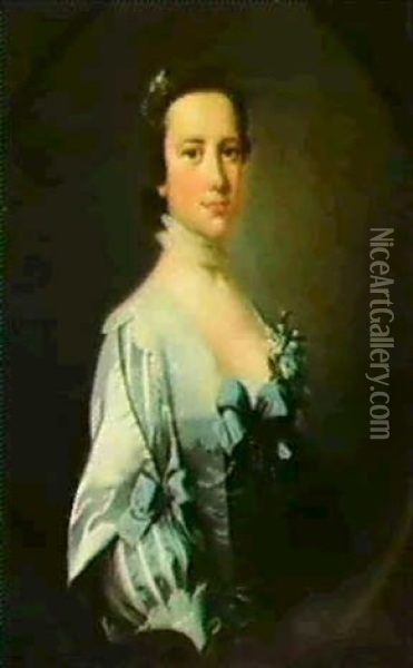 Portrait Of A Lady, Half Length, In Van Dyck Dress,         Decorated With Pearls Oil Painting - Thomas Hudson