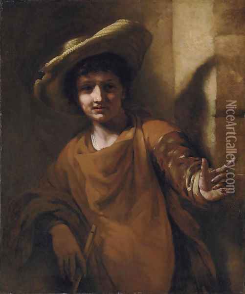 A young boy holding a flute Oil Painting - Willem Drost