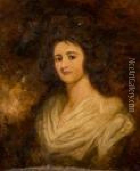 Bust Length Portrait Of A Young Girl Oil Painting - George Romney