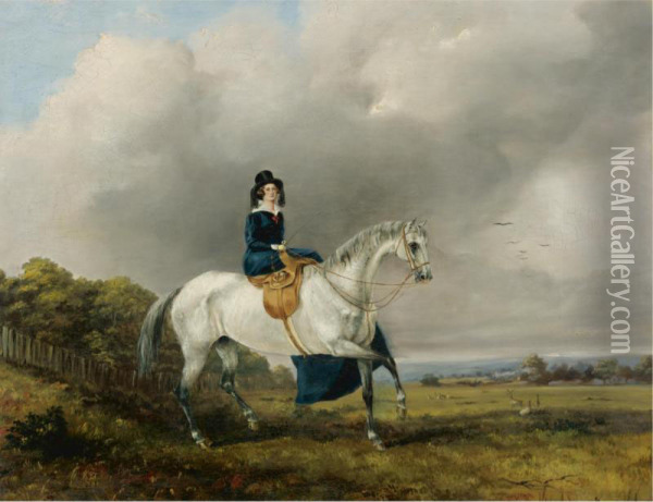 Mrs. Lowe On A Grey Horse Oil Painting - Henry Richard, Hon. Graves