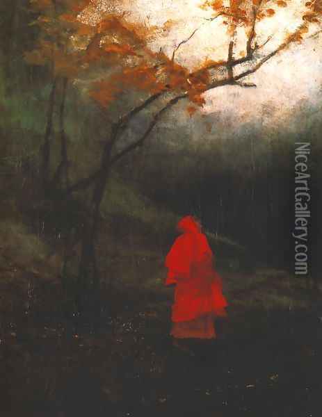 Lonely Woman in a Park Oil Painting - Wladyslaw Wankie