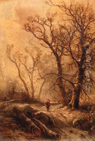 A Forest In Winter Oil Painting - Pieter Lodewijk Francisco Kluyver
