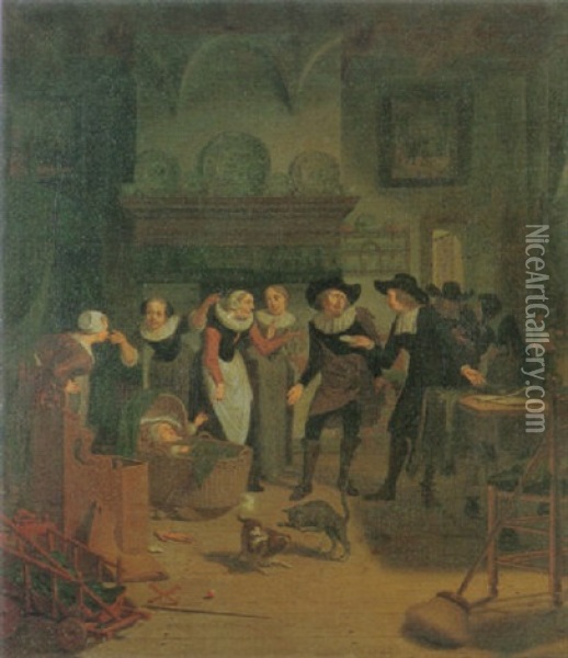 An Interior With A Gentleman In Dispute With A Notary Oil Painting - Richard Brakenburg