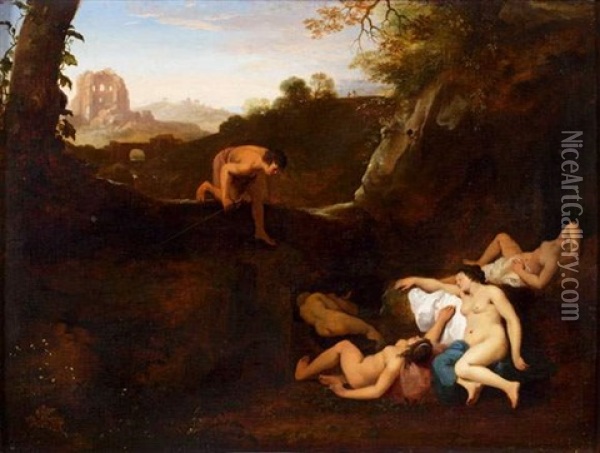 Venus Et Les Graces Surprises Par Un Mortel Oil Painting - Cornelis Van Poelenburgh