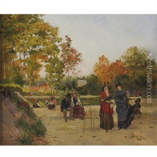 Promenade Au Jardin Oil Painting - Paul Berthon