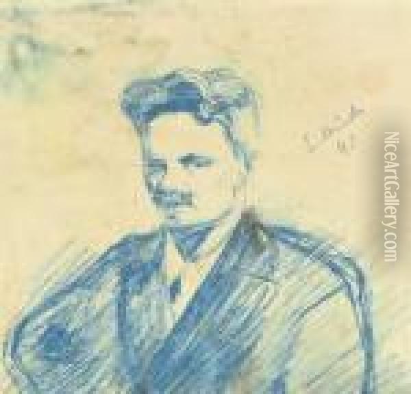 Portrait Of August Strindberg Oil Painting - Edvard Munch