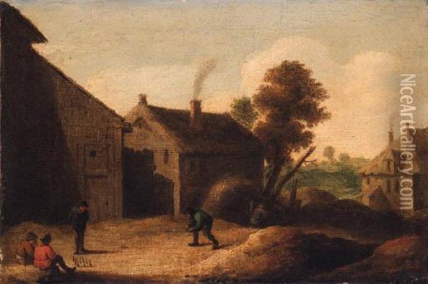 Peasants Playing Skittles By A Farm Oil Painting - David The Younger Teniers
