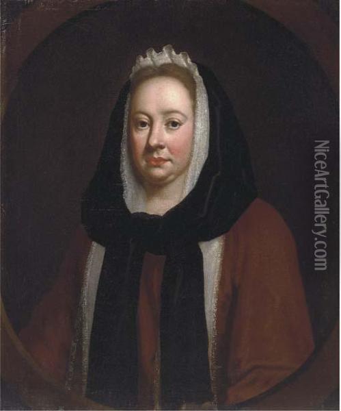 Portrait Of A Lady, Bust-length, In Widow's Weeds, In A Feignedoval Oil Painting - Sir Godfrey Kneller