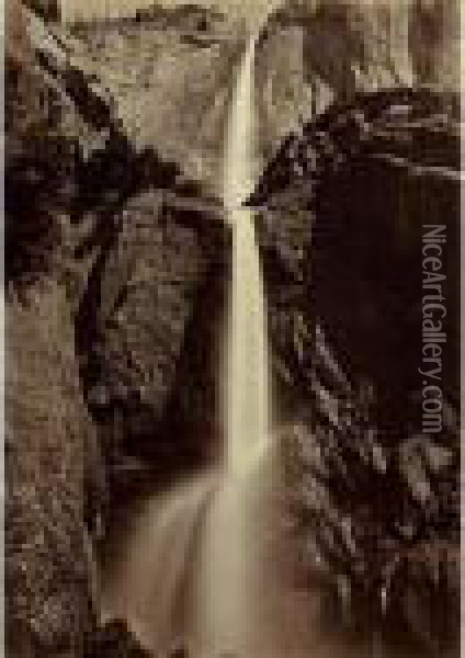 Yosemite Falls, View From The Bottom Yosemite Oil Painting - Carleton E. Watkins