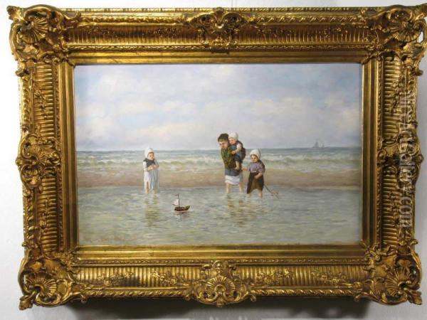 Spielende Kinder Am Meer Oil Painting - Carl Fey