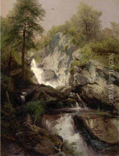Waterfall Oil Painting - Herman Herzog