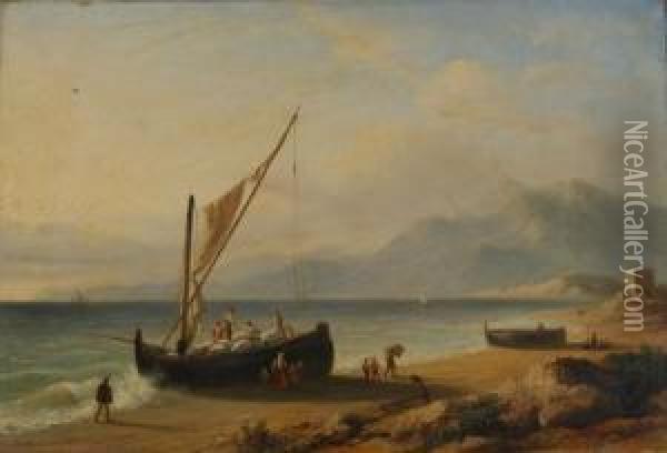 Marina Con Barche Di Pescatori Oil Painting - Felice Storelli