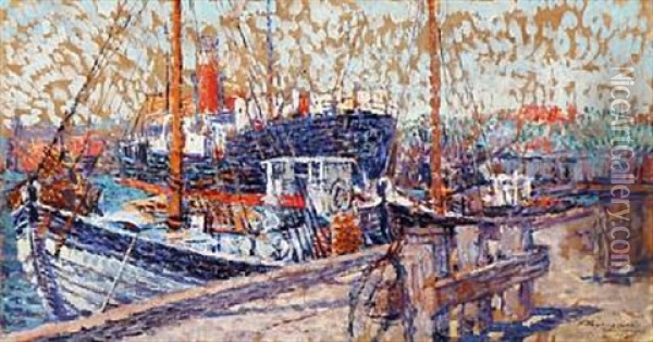 View From Svendborg Harbour Oil Painting - Konstantin Vikent'evich Dydyshko