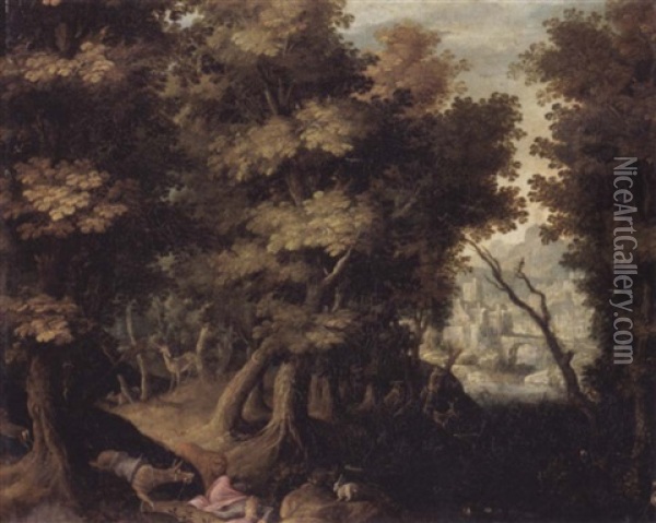 Landscape With The Death Of The Disobedient Prophet Oil Painting - Gillis Van Coninxloo III