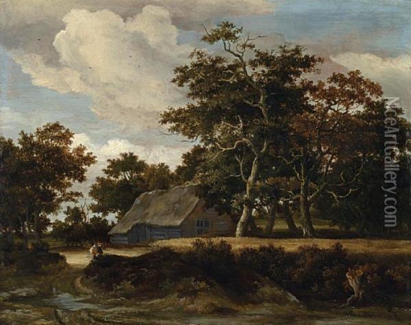 Landschaft Mit Bauernhaus Oil Painting - Meindert Hobbema