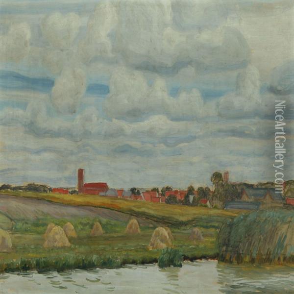 A Summer Landscape Atsusa River, Denmark Oil Painting - Ludvig Find