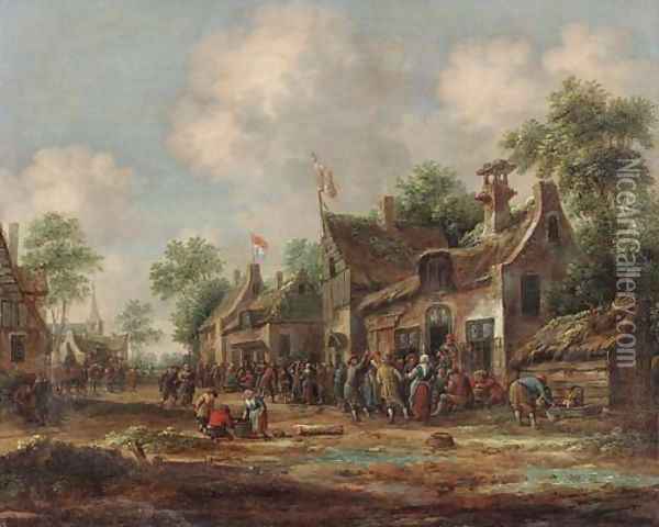 A village kermesse Oil Painting - Thomas Heeremans