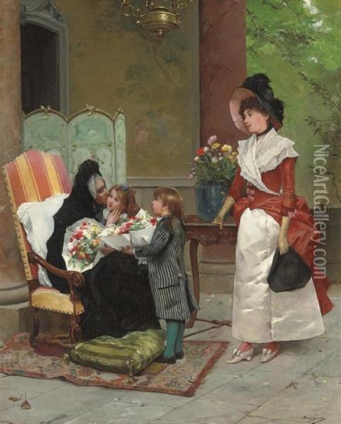The Family Visit Oil Painting - Auguste Emile Pinchart