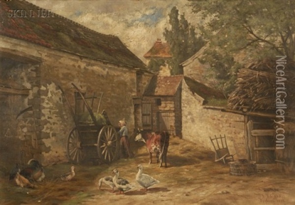 End Of The Day At The Farmhouse Oil Painting - Edmund Elisha Case