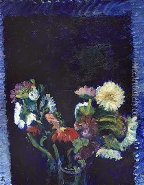 Blomster Pa Bla Baggrund Oil Painting - Harald Giersing