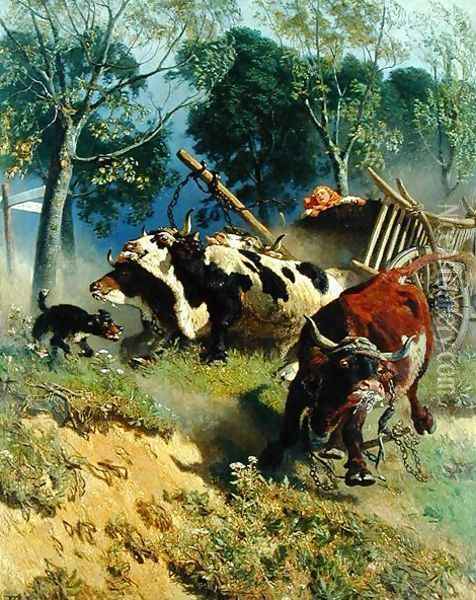 The team of oxen breaks loose Oil Painting - Teutwart Schmitson