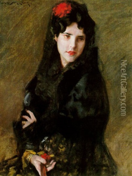 Mrs. Chase In Spanish Costume Oil Painting - William Merritt Chase