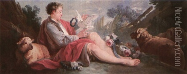 Pastoral Scene With A Shepherd Oil Painting - Jean Baptiste Huet