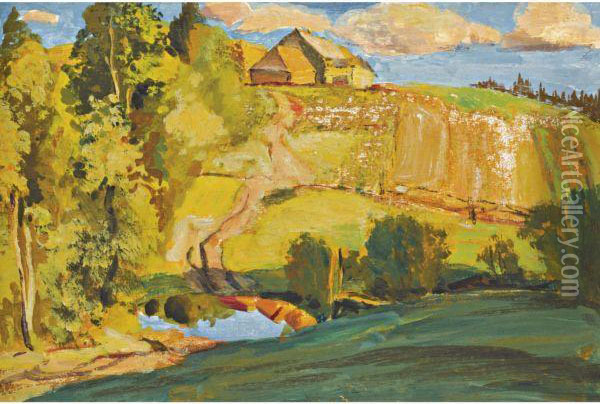 Sunlit Landscape Oil Painting - Aleksey Ilyich Kravchenko