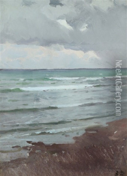 A Coastal Scene Oil Painting - Erik Ludwig Henningsen