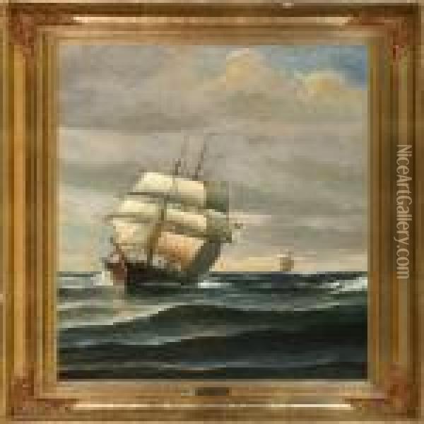 Marine With Saling Ship On Sea Oil Painting - Vilhelm Bille