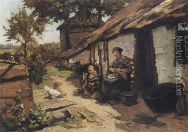 A Peasant Woman In A Kitchen Yard Oil Painting - Johannes Evert Hendrik Akkeringa