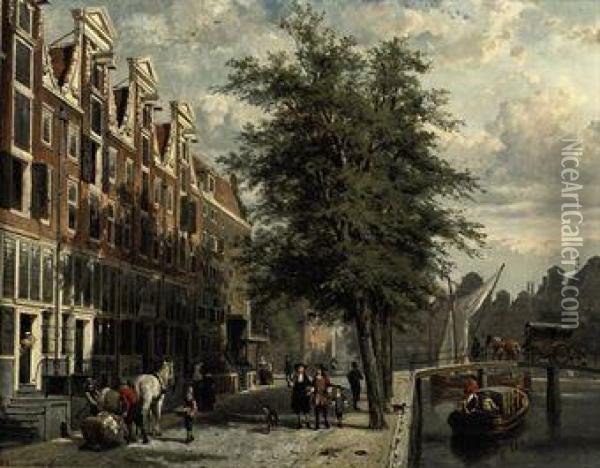 Gezicht Op Den Leidschegracht 
Naar De Heerengracht Te Amsterdamomstreeks Het Jaar 1670: Amsterdam In 
Summer Oil Painting - Cornelis Springer