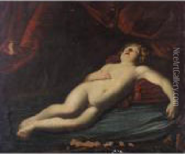 A Sleeping Cupid Oil Painting - Guido Reni