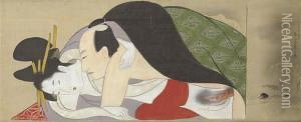 Erotic Scene Oil Painting - Chobunsai Eishi