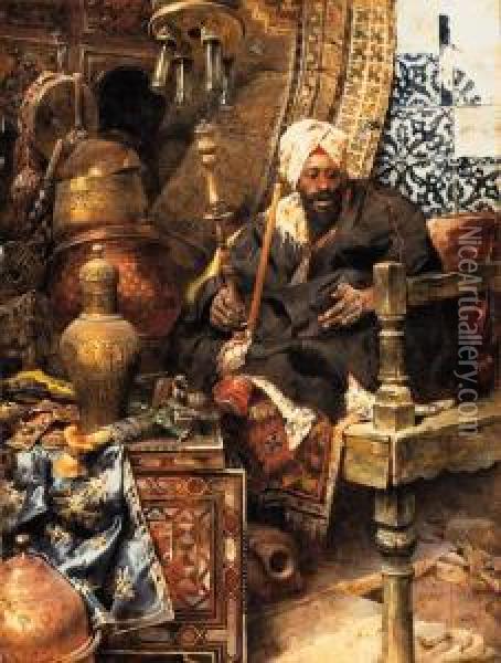 Arab Dealer Among His Antiques Oil Painting - Charles Bargue