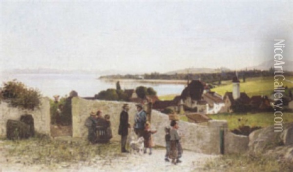 Coastal Village Oil Painting - Alfred-Paul-Emile-Etienne Dumont
