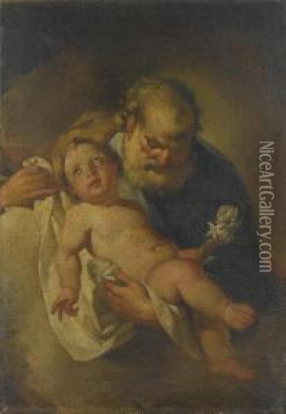 San Giuseppe E Gesu Bambino Oil Painting - Giovanni Battista Pittoni the younger