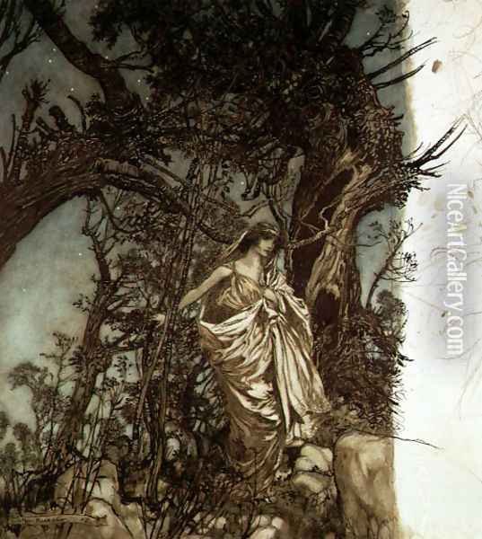 Never so weary, never so woeful, illustration to A Midsummer Nights Dream, 1908 Oil Painting - Arthur Rackham