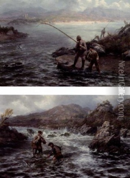 Salmon Fishing, Loch Corrib, Connemara Oil Painting - Thomas Rose Miles