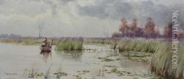 Angling On The Broads Oil Painting - Charles Harmony Harrison