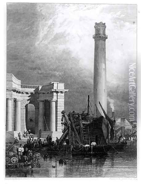 The Shot Tower and Waterloo Bridge, engraved by G. Cooke, 1832 Oil Painting - George Clarkson Stanfield
