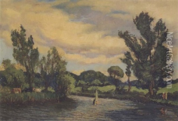 Sailing Boat On River Lagan, Belfast Oil Painting - Thomas Bond Walker