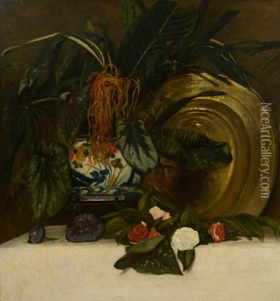 Nature Morte A La Dinanderie, Vase En Imari Et Jete De Roses Oil Painting -  Carolus-Duran